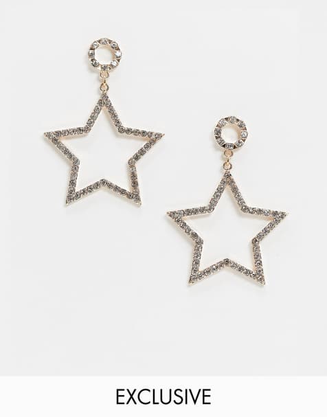 Monki – Hängeohrringe in Gold mit Strassbesatz und Sterndesign
