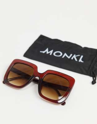Monki - Hanni - Oversized vierkante zonnebril in bruin | ASOS