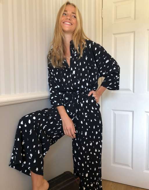 Monki Harriot Polka Dot Jumpsuit In Black Asos