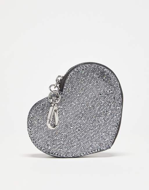 Monki - Hartvormige portemonnee met glitter in zilver