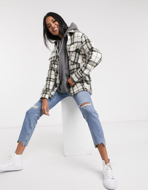 Monki Hazel check shacket in brown | ASOS