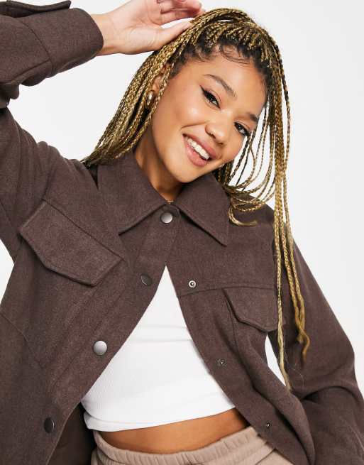Monki – Hazel – Hemdjacke in Dunkelbraun meliert