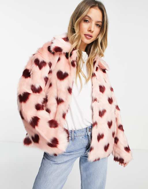 Faux fur coat with on sale hearts