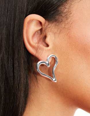 heart open hoop earrings in silver