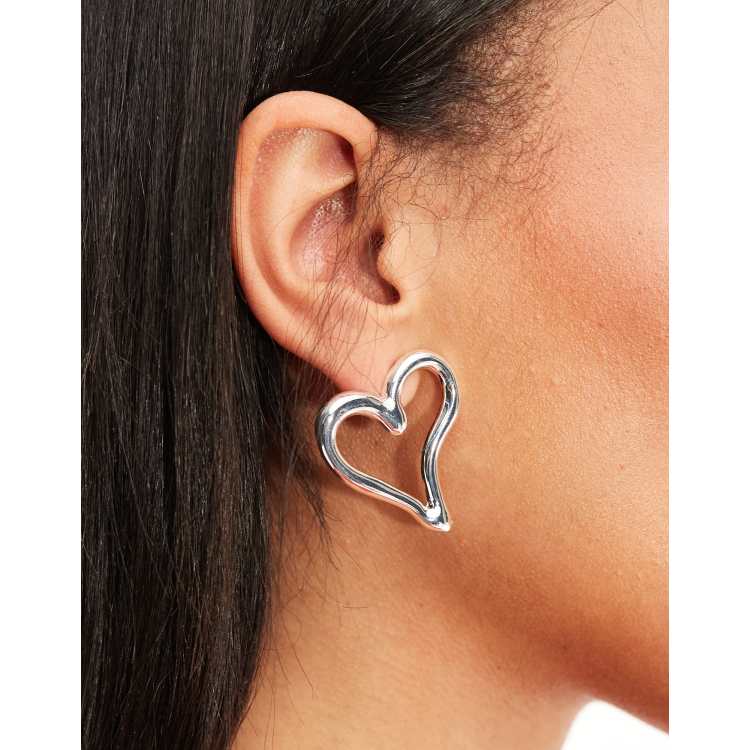 Monki heart open hoop earrings in silver ASOS
