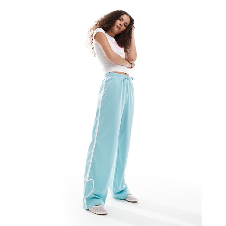 ☆NERDY☆ Line Track Pants Sky Blue Monki heart stripe straight leg track pants in light blue