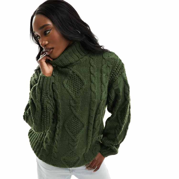 Green cable knit turtleneck sweater sale