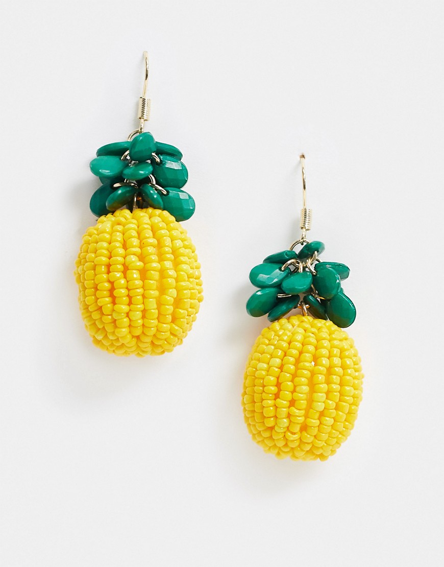 Monki Hedda pineapple beaded earrings in yellow
