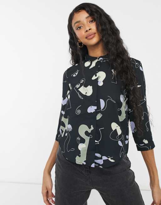 Monki - Hella - Camicia nera con stampa di corpi