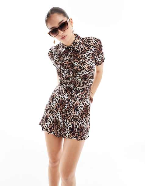 Monki – Hemdkleid mit geraffter Vorderpartie und Leopardenmuster - view 1