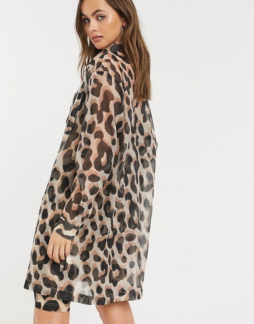 Monki Hester leopard print organza shirt in multi-Brown