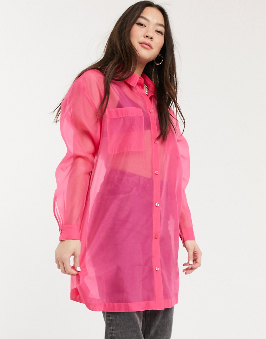 Monki - Hester - Organza overhemd met roze