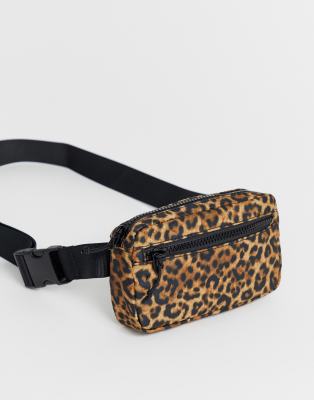 Monki leopard print belt bag with two zip closure in brown-Green Green