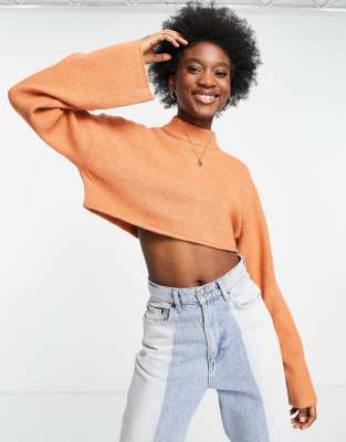 Monki high neck cropped sweater in rust | ASOS