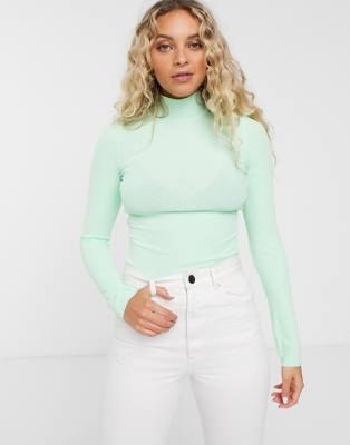 Monki high neck jersey top in mint green