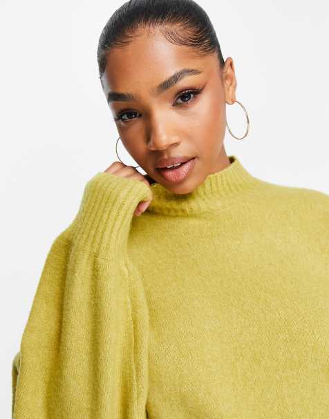 Monki high neck jumper in off mustard knit - view 1