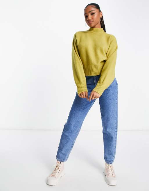 Monki high neck jumper in off mustard knit ASOS