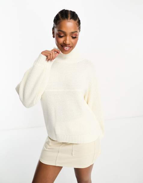 Monki high neck jumper in off white