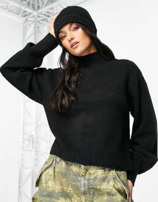 Monki high neck knit sweater in black - BLACK black 3490₽