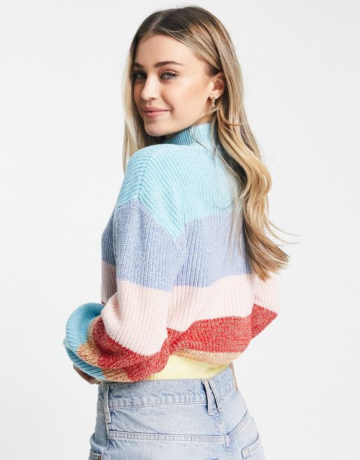 Monki high neck knit sweater in rainbow stripe | ASOS
