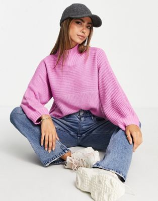 Monki high neck knitted sweater in pink
