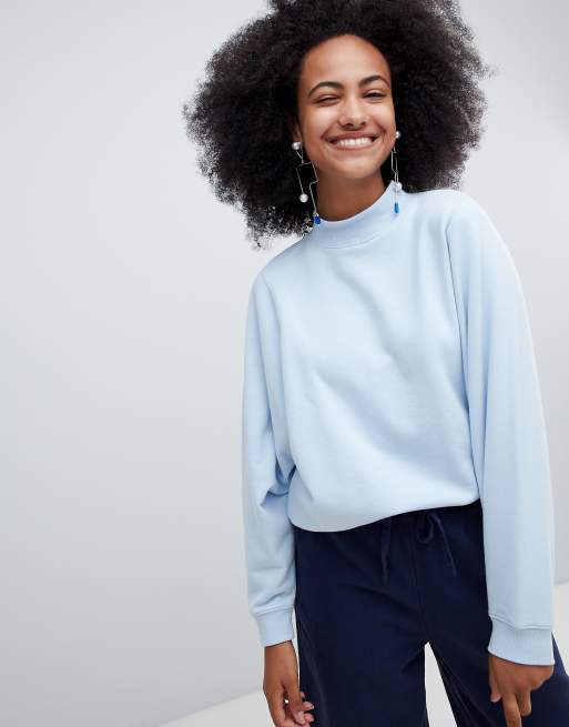 Monki High Neck Oversized Sweatshirt In Light Blue | ASOS