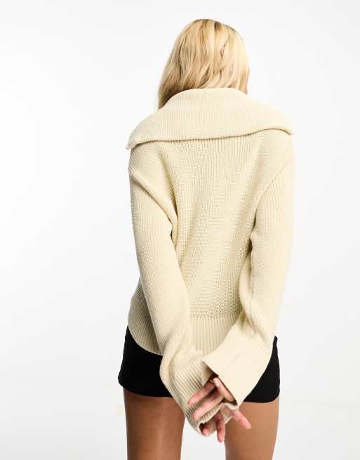 Monki high neck quarter zip knit sweater in cream | ASOS