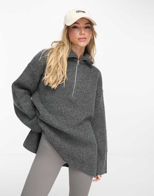 Oversized sweaters zip online up