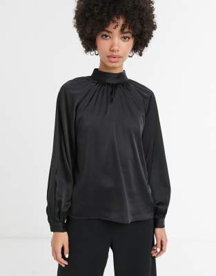 black satin high neck blouse