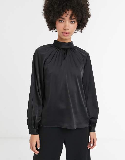 Blouse satin col montant new arrivals