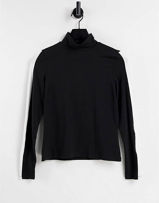 Monki high neck sporty top in black