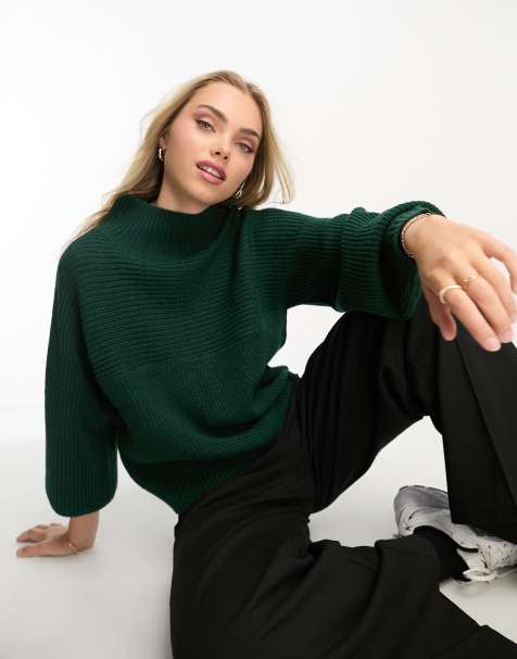 Monki high neck sweater in forest green - view 1