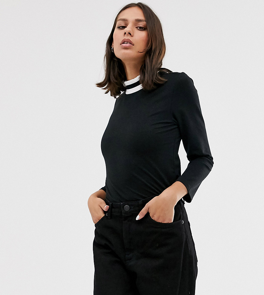 Monki high neck top with contrast ringer-Black