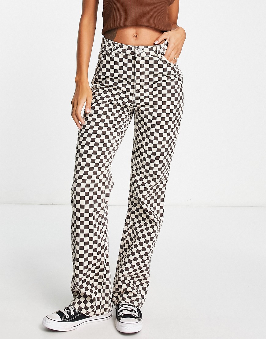 Monki high rise jeans in brown checkerboard denim - part of a set