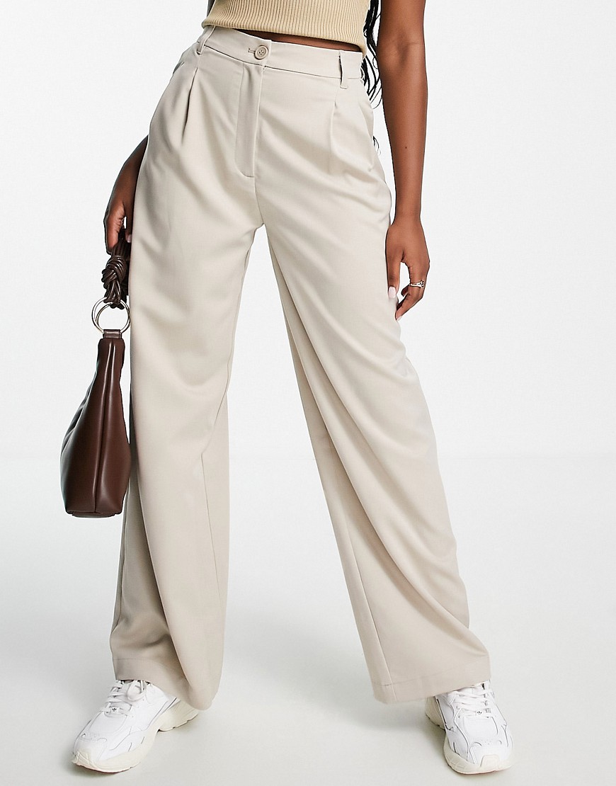Monki high rise tailored pants in beige-Neutral