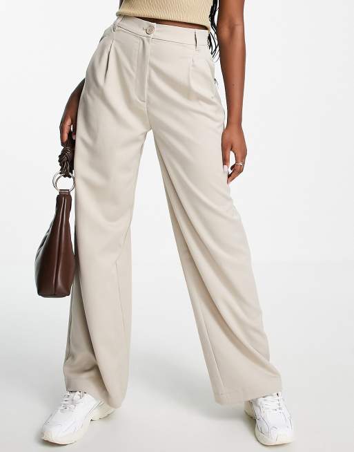 Beige High Rise Tailored Pants