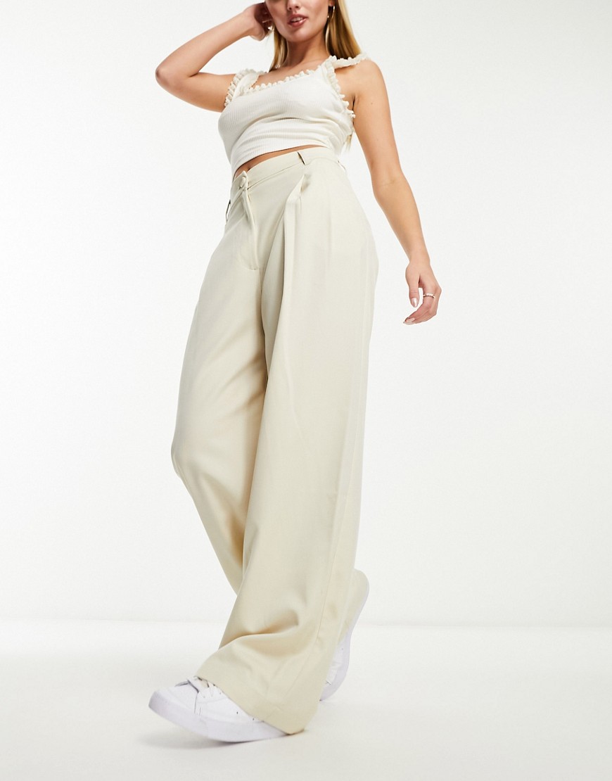 Monki High Rise Tailored Pants In Beige-neutral