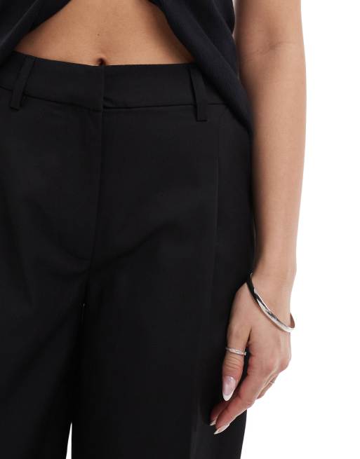 Monki high rise wide leg pants with front pleat in black