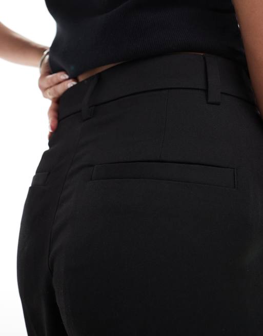 Monki high rise wide leg pants with front pleat in black