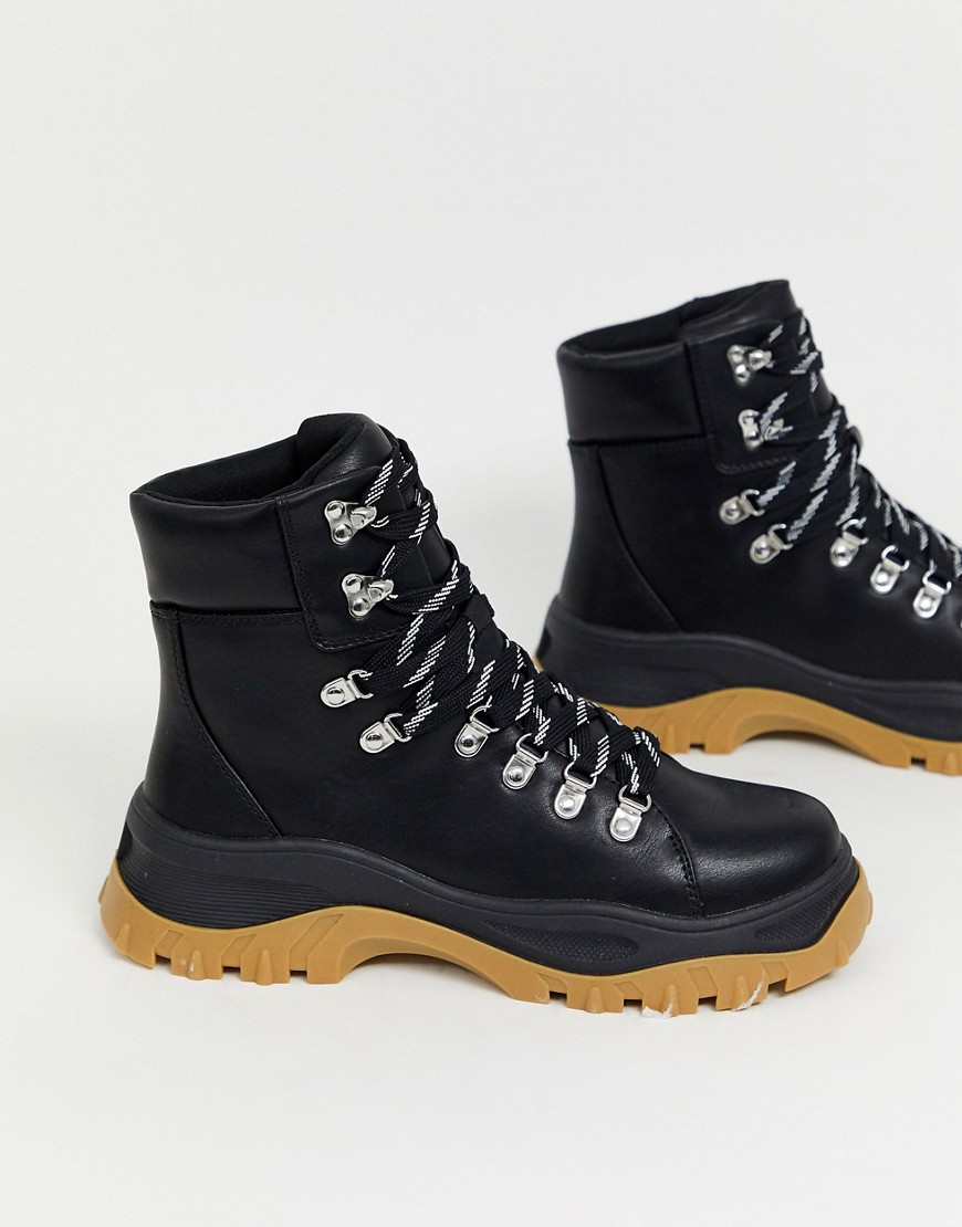 Monki high top hiking boots in black