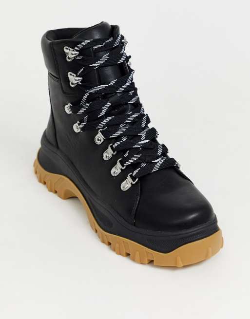 Monki high top hiking boots in black, 3 of 4