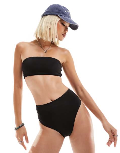 Monki high waist bikini bottom in black - view 1