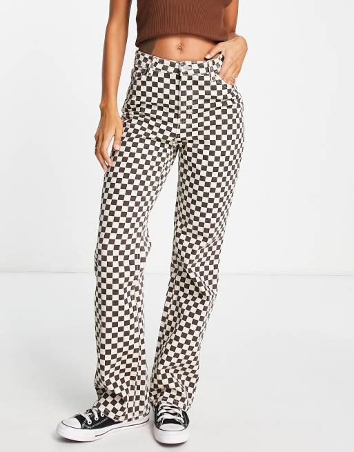 Olive Green and White Checkered High-Waisted Bottoms