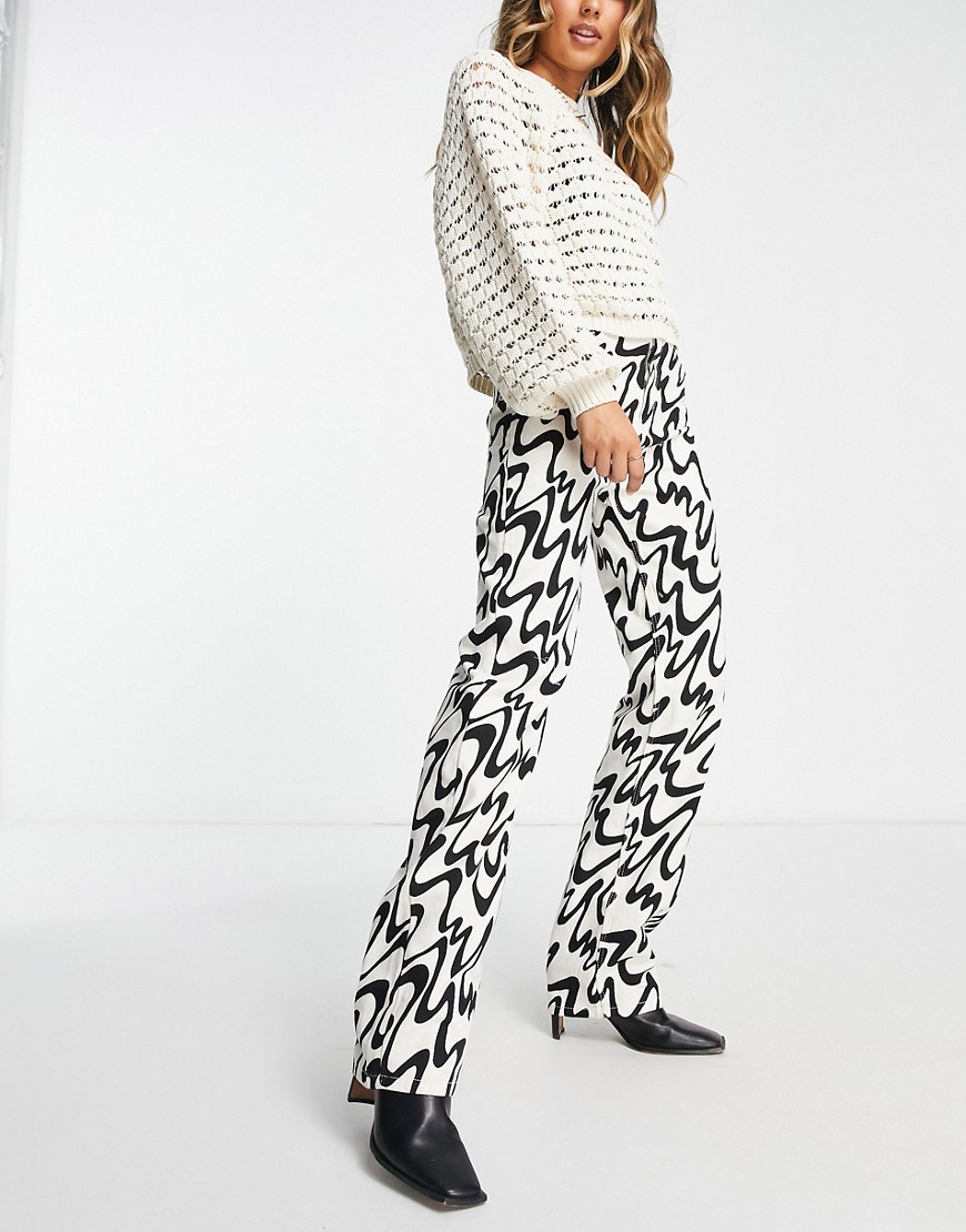 Monki high waist pants in wave print - part of a set-Multi