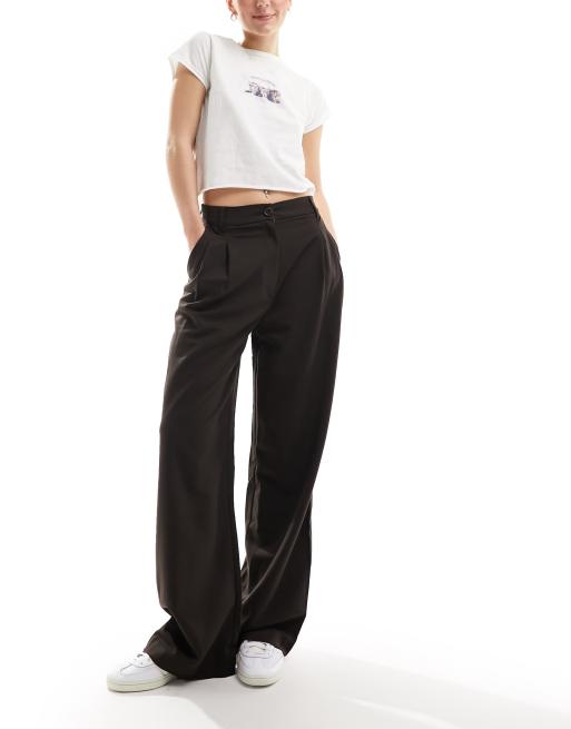 Monki high waist tailored pants in brown