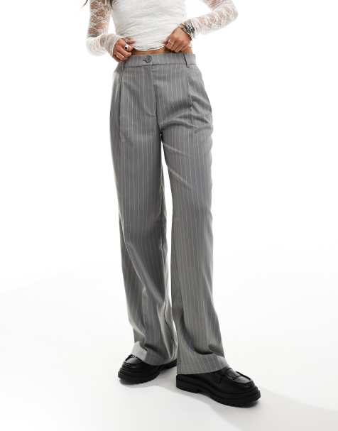 Monki high waist tailored pants in gray with white pinstripe - view 1