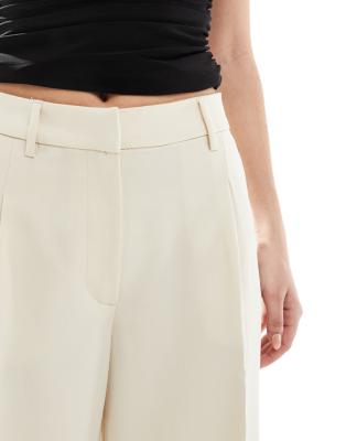 Monki High Waist Wide Leg Pants With Front Pleat In Neutral