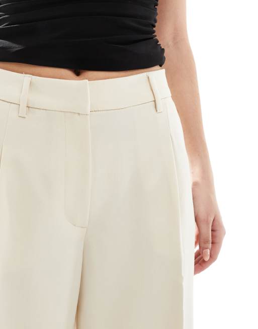 Monki high waist wide leg pants with front pleat in beige