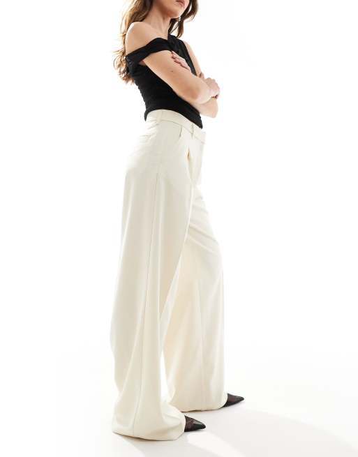 Monki high waist wide leg pants with front pleat in beige