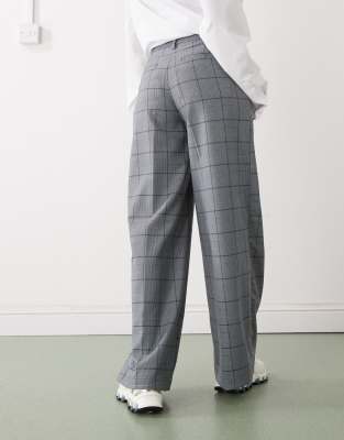 Monki High Waist Wide Leg Pants With Front Pleat In Gray